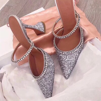 Crystal Design High Heels Shoes Woman Slippers Mules Chaussures Femme Pointed Toe Summer Ladies Slides Slip On Zapatos Mujer - LiveTrendsX