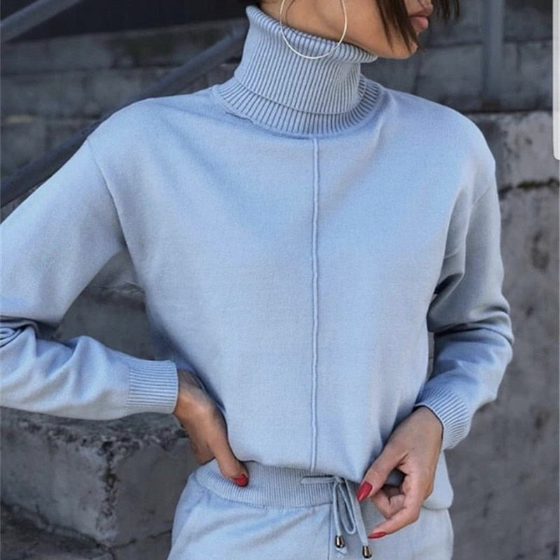 Women Two Piece Sweater Outfit Turtleneck Sweater Knitted Pullover and Knitted Pants 2 Piece Autumn Suits and Set - LiveTrendsX