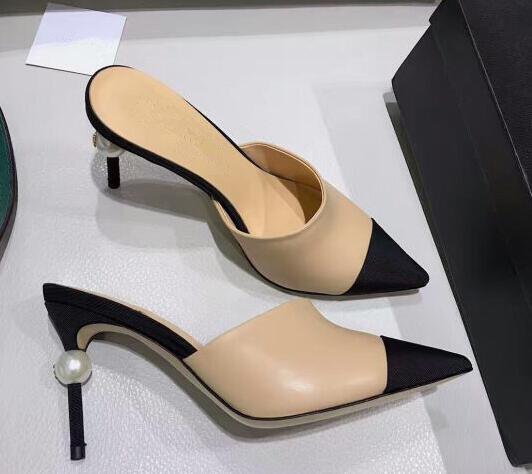 Nude Black Mixed Colors High Heel Sandal Woman Sexy Pointed Toe Pearls Thin Heels Party Shoes Summer Mules Sandal - LiveTrendsX