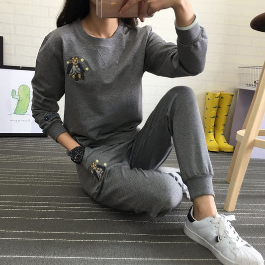 Hot Autumn Winter Tracksuit Long Sleeve Embroidery Cotton Sweatshirts  Women 2 Piece Set Tops+Pants Sporting Suit Female - LiveTrendsX