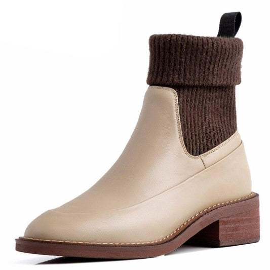 Sweet Female Chelsea Short Boots Genuine Leather Square Heels Women Warm Socks Ankle Boots Dancing Party Shoes Woman - LiveTrendsX