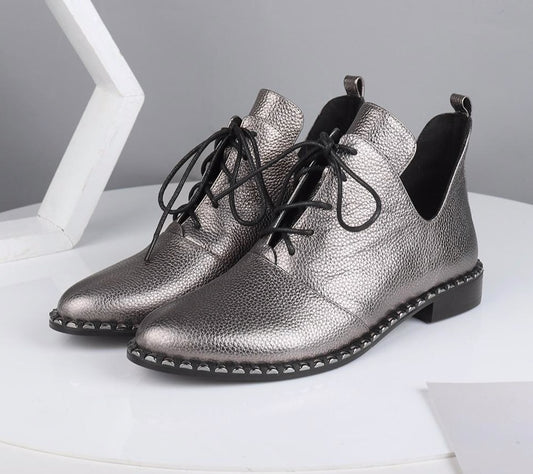 Fashion New Flats Special Design High Quality Genuine Leather Lace-up Sexy Pointed Toe Shoes Comfortable Flats - LiveTrendsX