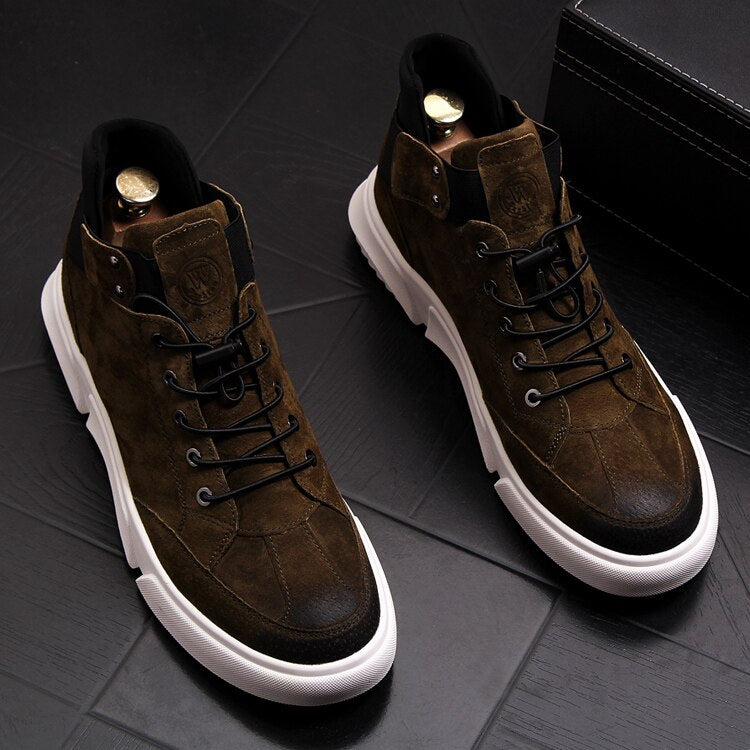New Men Fashion Casual Ankle Boots Spring Autumn Thick Bottom High Top Leisure Sneakers Male Breathable Retro Shoes - LiveTrendsX