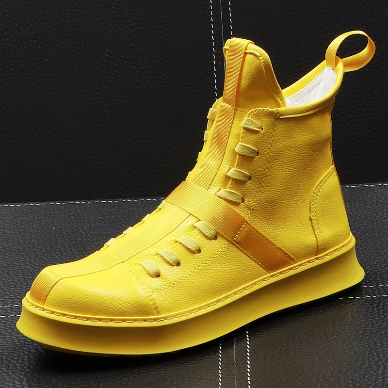Men Fashion Ankle Boots Spring Autumn Leather Thick Bottom Men High Top Shoes Leisure Hip-hop Boots Botas Hombre - LiveTrendsX