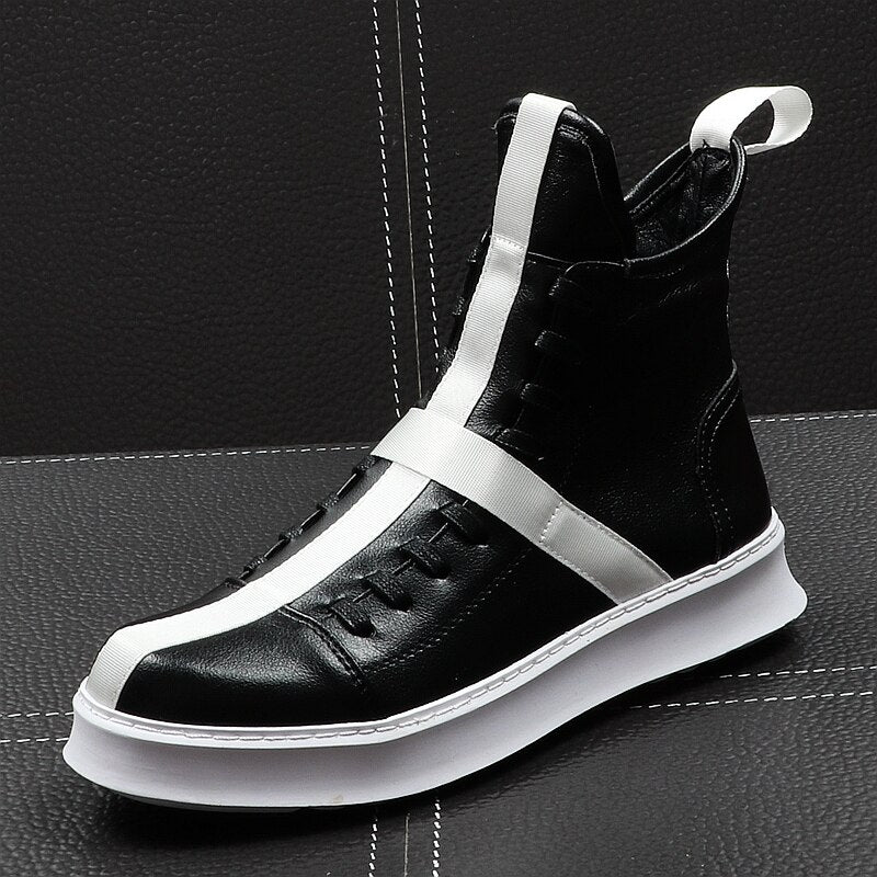 Men Fashion Ankle Boots Spring Autumn Leather Thick Bottom Men High Top Shoes Leisure Hip-hop Boots Botas Hombre - LiveTrendsX