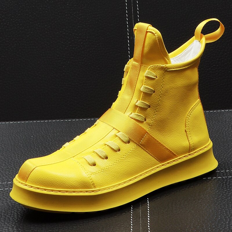 Men Fashion Ankle Boots Spring Autumn Leather Thick Bottom Men High Top Shoes Leisure Hip-hop Boots Botas Hombre - LiveTrendsX