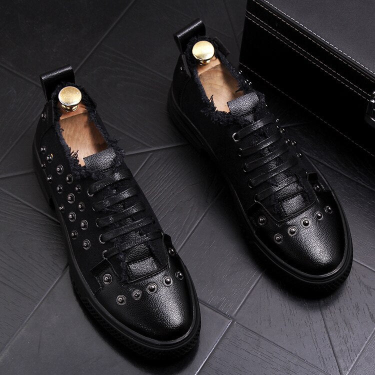 Men Fashion Causal Rivets Shoes Male Street Trend Retro Yellow Black Punk Style Loafers Men Luxury Brand Shoes - LiveTrendsX