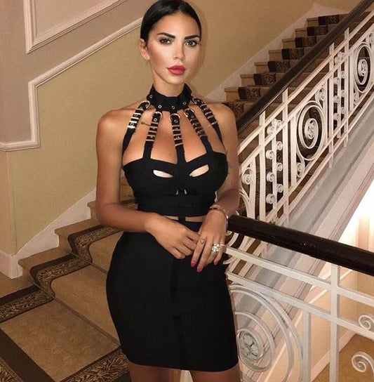 Women Luxury Sexy Eyelet Cut Out Black Bandage Dress  Knitted Elastic Party Dress - LiveTrendsX