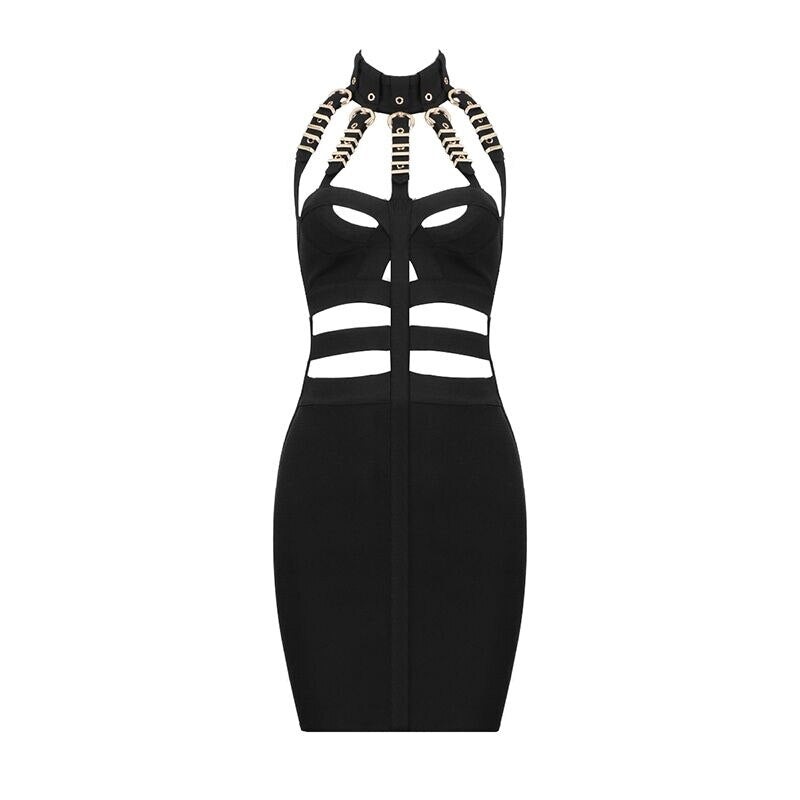 Women Luxury Sexy Eyelet Cut Out Black Bandage Dress  Knitted Elastic Party Dress - LiveTrendsX