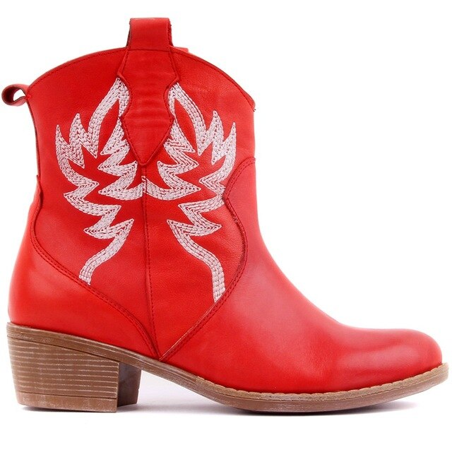Genuine Leather Embroidered Women Boots Ankle Boots Motorcycle Boots Female Autumn Winter Shoes Woman Punk Motorcycle Boots - LiveTrendsX