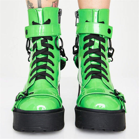 Women Fashion Ankle Boots For Women Night Club Platform Buckle Cross-Tied Shoes Woman High Heels Fluorescent Green Boot - LiveTrendsX