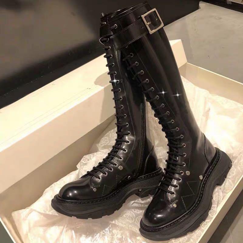 Leather Lace-Up Platform Winter Knee-High Boots
