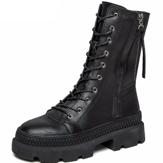 Leather Women's Platform Winter Boots  Fashion Style Women Chunky Martin Boot Ladies Shoes Zipper Female footwear - LiveTrendsX