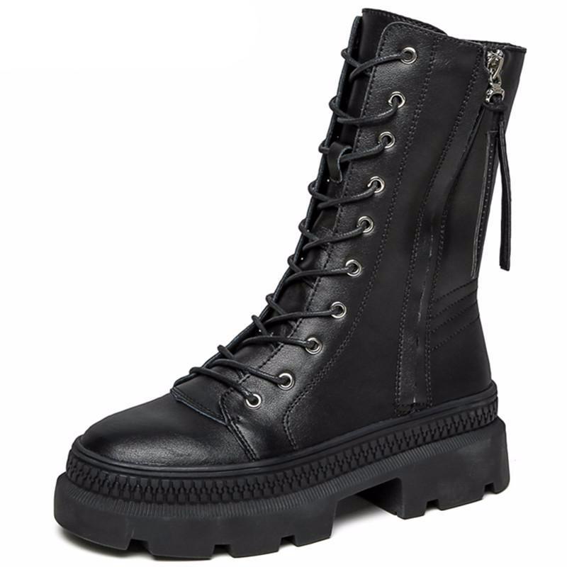 Leather Women's Platform Winter Boots  Fashion Style Women Chunky Martin Boot Ladies Shoes Zipper Female footwear - LiveTrendsX