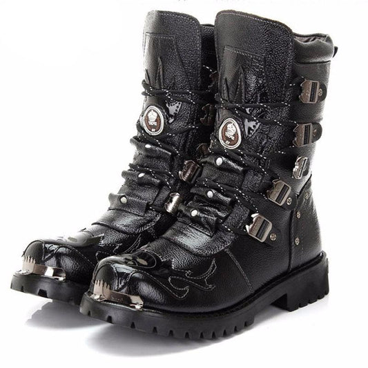 Army Boots Men Military Boots Leather Winter Black cowboy snow Metal Gothic Punk Boots Male Shoes Motorcycle Botas Hombre - LiveTrendsX
