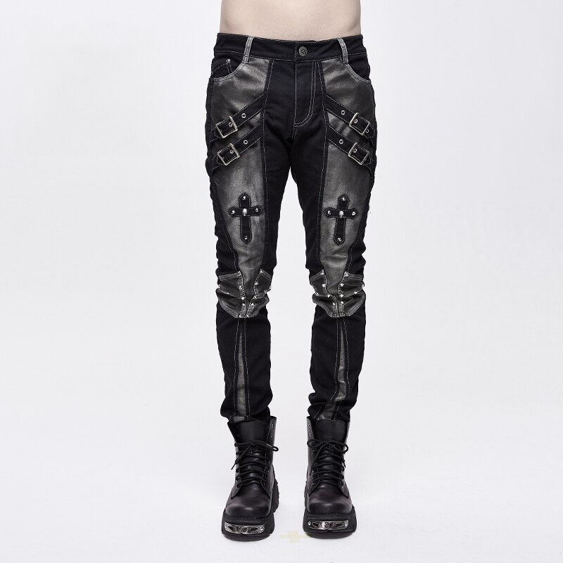Devil Fashion Punk Men's Studded Leather Patchwork Pocket Retro Halloween Casual Pants Cargo Pants Men - LiveTrendsX