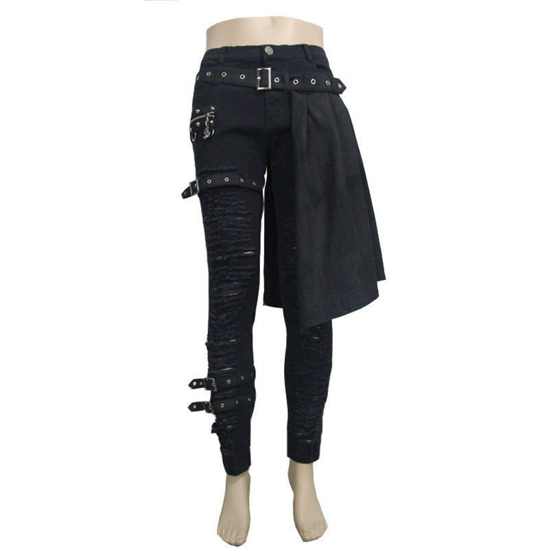 Devil Fashion Punk Men's Detachable Pants Punk Gothic Black Scottish Pants Men's Casual Cotton Pants with Hole Pants - LiveTrendsX