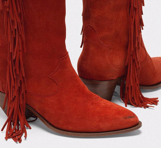 Bohemian Fringe Tassel Boots Women Pointy toe kitten heels Knee High Knight Boots winter party shoes women Botas mujer - LiveTrendsX