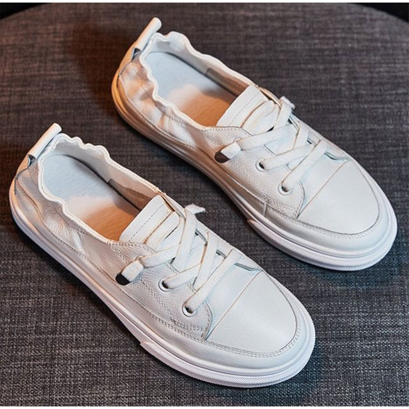 Women White Flats Pu Soft Leather Sneakers Canvas Loafers Comfort Lace Up Casual Spring Woman Vulcanized Shoes Summer Mocassins - LiveTrendsX