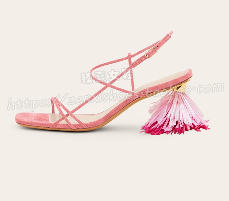 New Fashion Real Fur Ankle Strap Gladiator Sandals Women Pumps 2020 Summer Tassel Shoes Ladies Wedding Beach Sandals Sheos Woman - LiveTrendsX