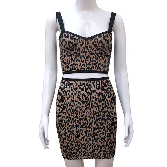 women suit 2pcs bandage dress set sexy mini tank top and skirts Fashion Leopard sexy club night party elegant jacqueard 2pcs set - LiveTrendsX