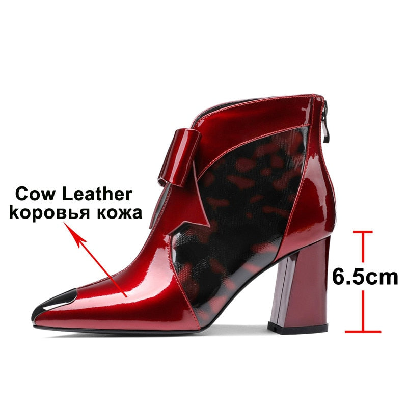 Women Cow Leather Butterfly-knot Ankle Boots