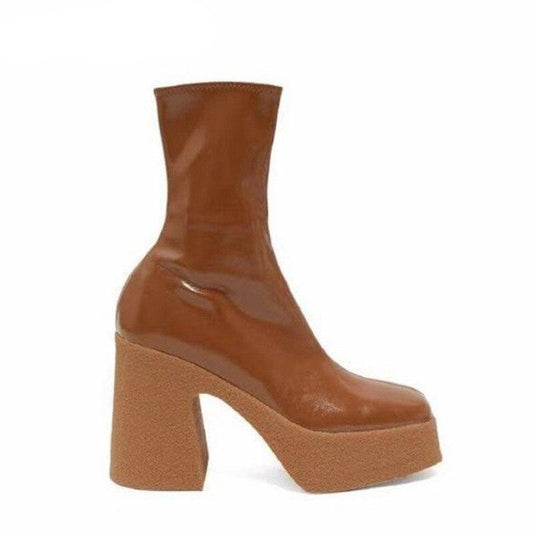 Fashion Spring Autumn Platform Ankle Boots Women Thick Heel Platform Boots British Style Retro Boots Square Toe Lady Shoes - LiveTrendsX