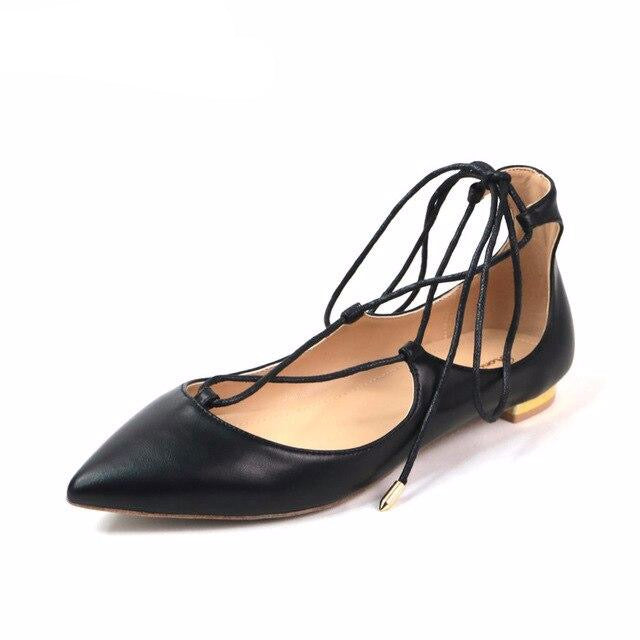 Women's Leather Flat Lace-Up Casual Sandals