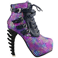 Sexy Punk Design Brown Snake Pattern Bone High Heel Platform Ankle Boots Black - LiveTrendsX