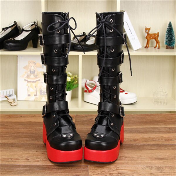 Japanese Harajuku Thick Platform Punk Goth Cosplay Boots Women Burgund ...