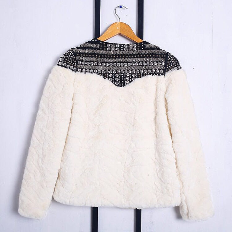 Fleece Rivet Coat For Women Faux Fur Patchwork Long Sleeve Thick Cardigan Female 2020 Winter Harajuku New Clothing - LiveTrendsX