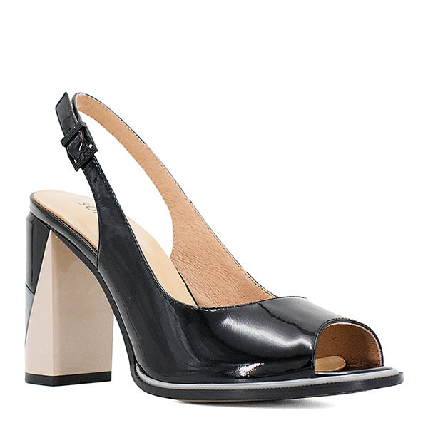 Lady Shoes Peep Toe Sandals Handmade Pumps Elegant Square High Heel solid Patent Leather Autumn Women Shoes - LiveTrendsX