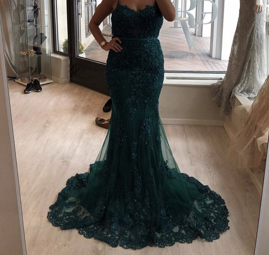 Green Sexy Sweetheart Lace Crystal Evening Dress 2020 Dubai Luxury Mermaid Formal Party Gown Real Photo - LiveTrendsX