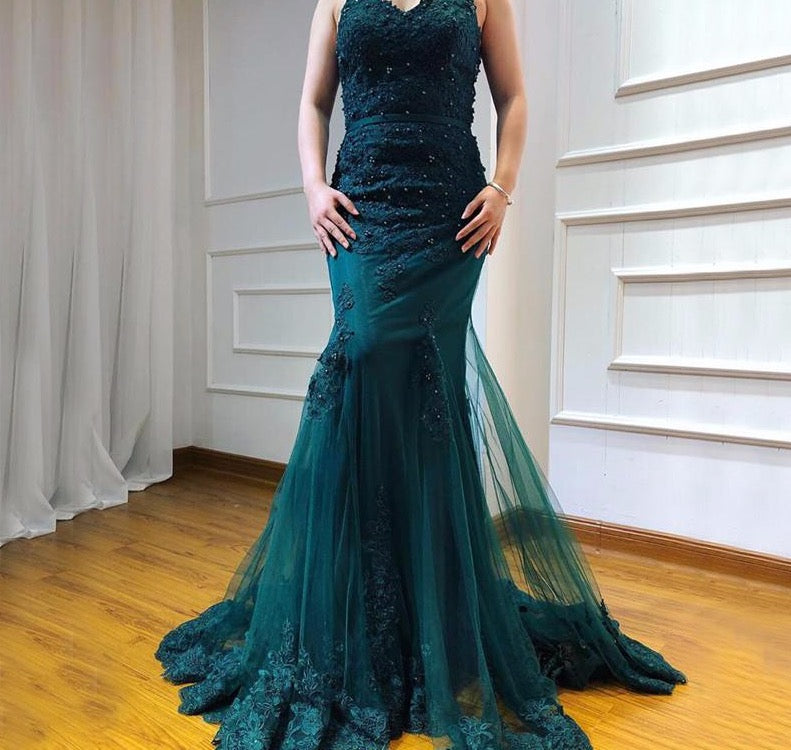 Green Sexy Sweetheart Lace Crystal Evening Dress 2020 Dubai Luxury Mermaid Formal Party Gown Real Photo - LiveTrendsX