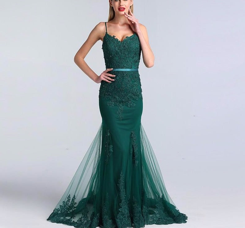 Green Sexy Sweetheart Lace Crystal Evening Dress 2020 Dubai Luxury Mermaid Formal Party Gown Real Photo - LiveTrendsX