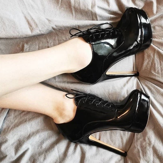 Women's Platform Ankle Booties High Heels Lace Up Stiletto Black And Red Sexy Lady Boots Plus Size US5~US15 - LiveTrendsX