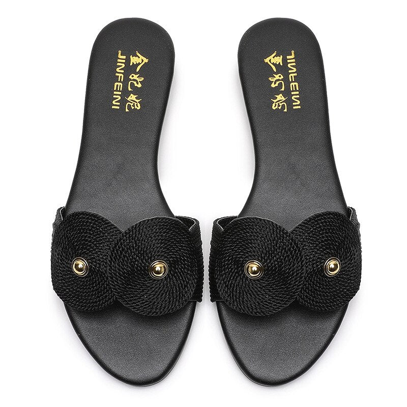 ladies slides Women Summer Slippers Hemp Rope knitting Flat Open Toe Sandals Sandalia Feminina Casual beach outdoor shoes 35-43 - LiveTrendsX