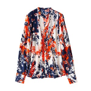 Silk Two Pieces Set Printed Pattern V Neck Long Sleeve High Quality Silk Blouse woman silk skirts womens New Fashion Style - LiveTrendsX