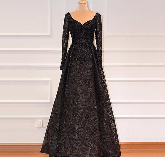 Dubai Grey Luxury V-Neck Sexy Evening Dresses 2020 Handmade Flowers Beading Long Sleeves Evening Gowns - LiveTrendsX