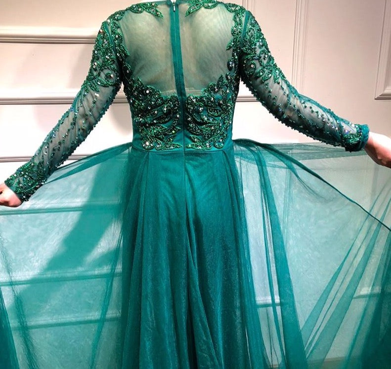 Muslim Mermaid long Sleeves Evening Dresses 2020 Beading Sequins Luxury Sparkle Formal Dress Plus Size - LiveTrendsX