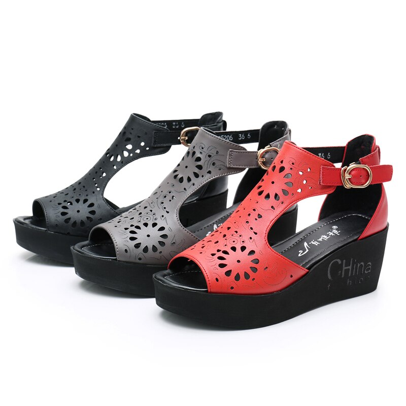 New Hollow Genuine Leather Sandals Women Shoes Sandals Platform Wedges Summer Shoes Woman Fashion Casual Sandals - LiveTrendsX