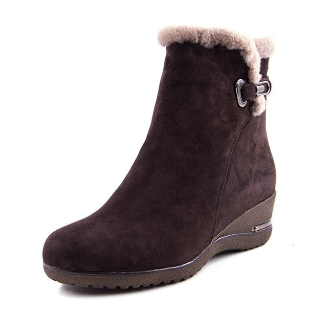 shoes Winter Boots Warm Wool Snow Boots cow Leather Boots Women Shoes  Genuine Leather plus size Wedges Non-slip Women Boots - LiveTrendsX