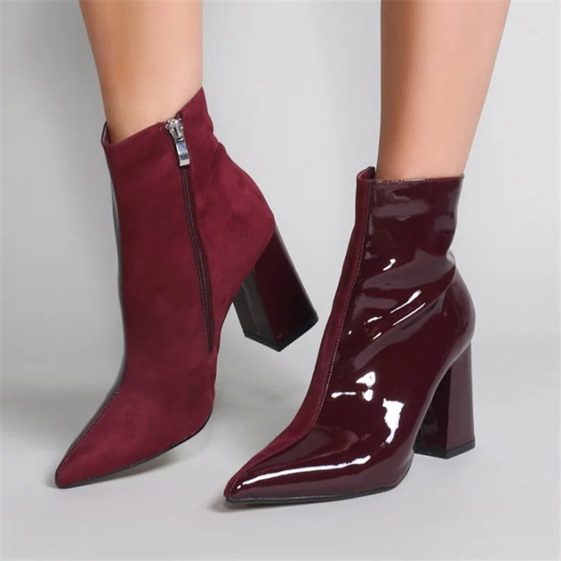 fashion autumn winter boots women pointed toe zip patent leather boots high heels shoes mixed colors women boots - LiveTrendsX
