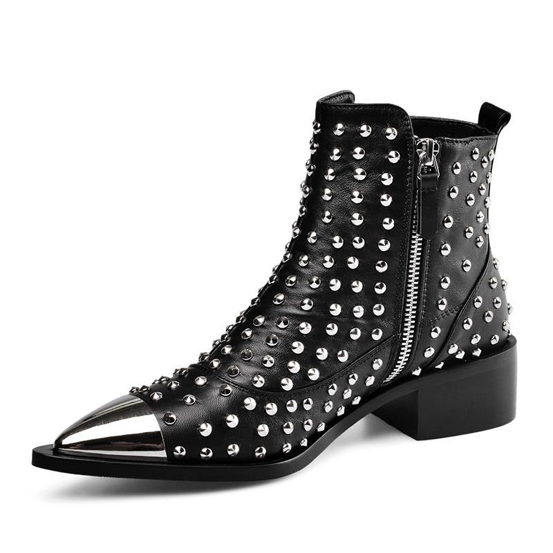 Fashion Buckle Genuine Leather Rivets Motorcycle Ankle Boots Woman Brand Shoes Female Spring/Autumn Boots Sandals Shoes Women - LiveTrendsX