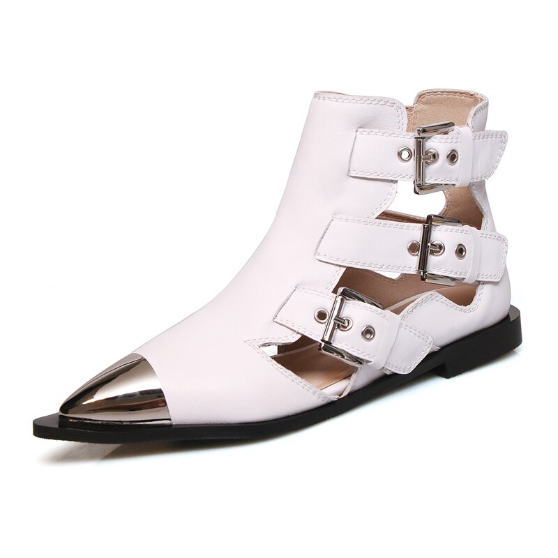 Fashion Buckle Genuine Leather Rivets Motorcycle Ankle Boots Woman Brand Shoes Female Spring Summer Boots Sandals Shoes Women - LiveTrendsX