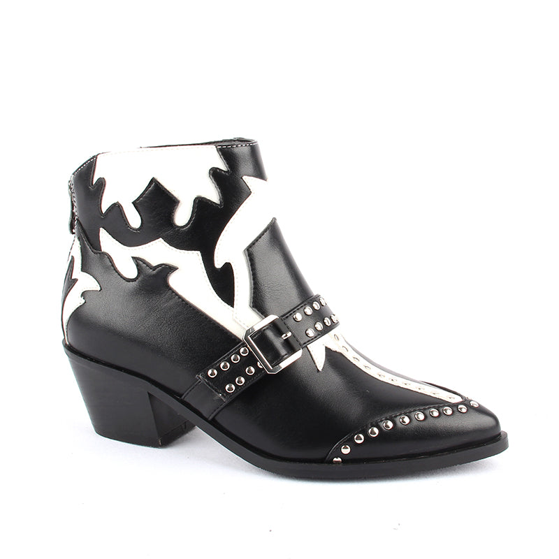 Fashion Rivets Studded Ankle Boots for Women Pointed Toe Buckle Kitten ...