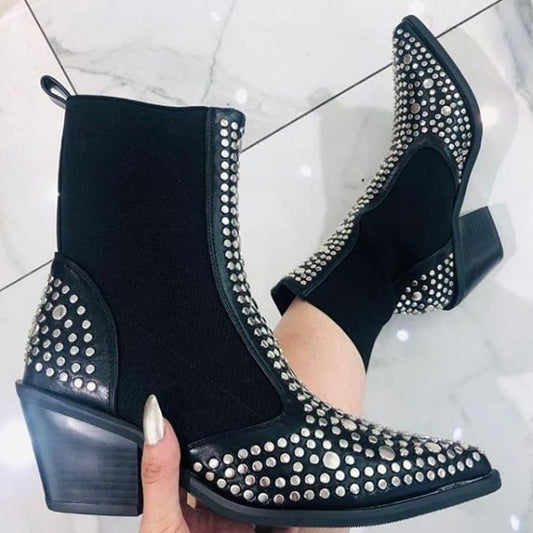 Winter Boots Women Sexy Rivet Velvet Rive Night Club Party Pump Shoes Women Zipper Short Autumn Winter Ladies Shoes Boots - LiveTrendsX