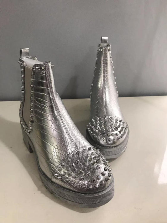 Autumn Winter Women Boots Zipper Rivet Boots Women Winter Boots Ankle Boots Women's Shoes Round Toe Shoes - LiveTrendsX