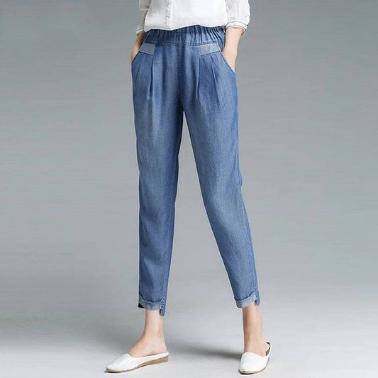 Women Ankle Jeans Plus Size Casual High Waist Harem Pants Cropped Pants Pockets Simple Vintage Summer Style New Fashion - LiveTrendsX