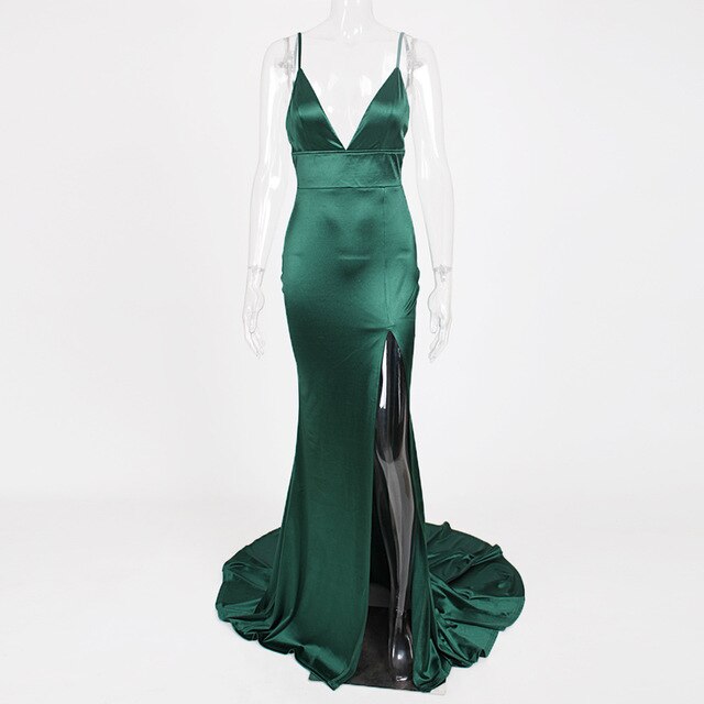 Red Deep V-Neck Open Back Slim Long Dress Green Blue Evening Party Dresses V Neck Backless Elegant Mermaid Dresses - LiveTrendsX
